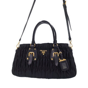 Prada Tessuto Gaufre Satchel gathered handbag Shoulder Bag Black